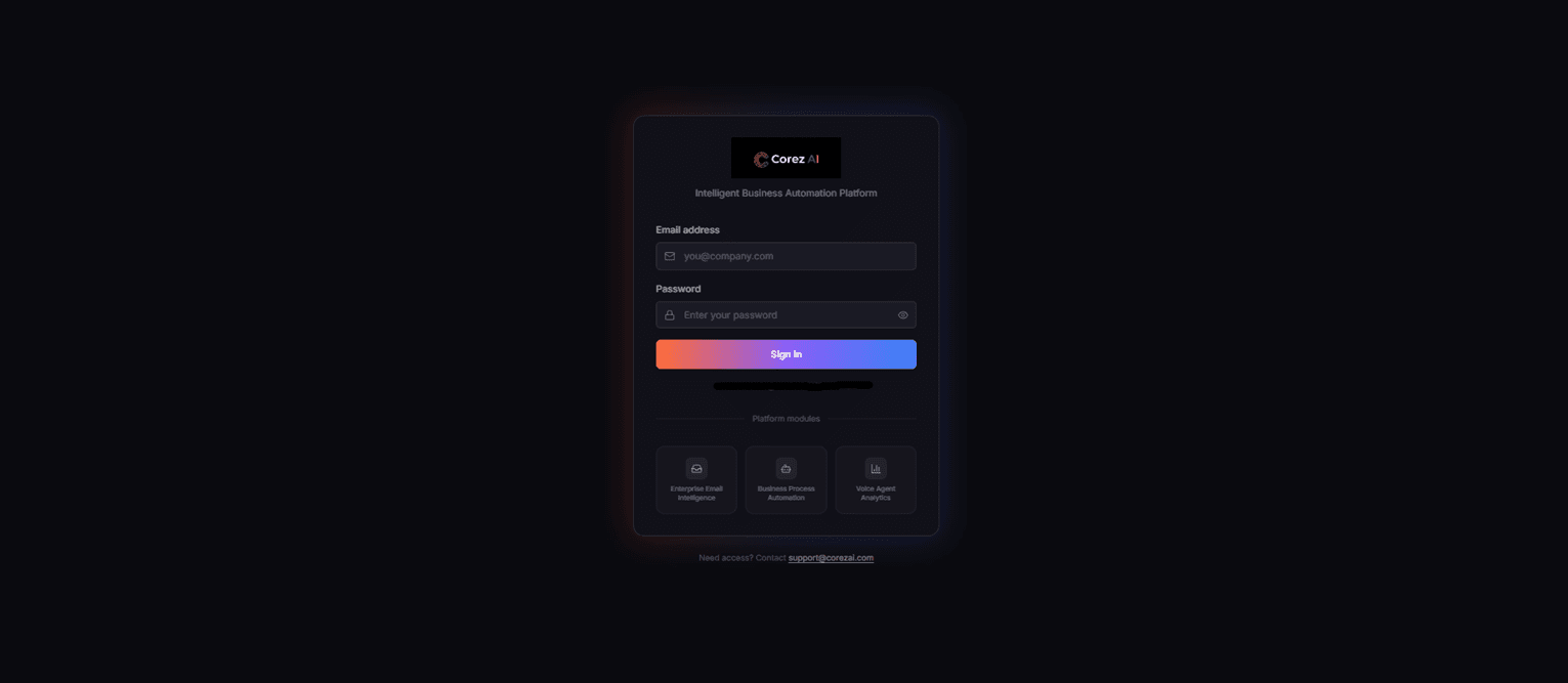 Dashboard login screen